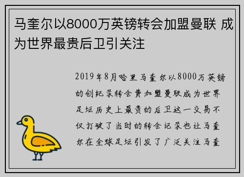 马奎尔以8000万英镑转会加盟曼联 成为世界最贵后卫引关注