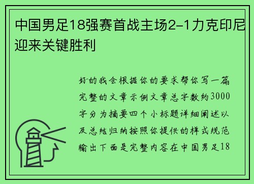 中国男足18强赛首战主场2-1力克印尼迎来关键胜利 中国男足18强赛首战主场2-1力克印尼迎来关键胜利